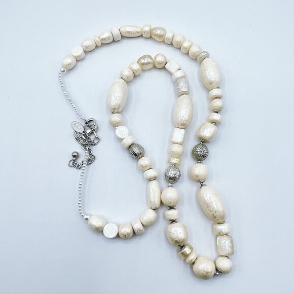 Chico's White Faux Pearl & Silver Beaded Necklace With Adjustable Lobster Clasp - Picture 1 of 6